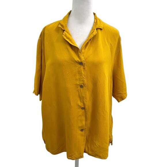 Uniqlo Linen Blend Boxy Button Front Shirt Lightweight Golden Yellow size XL - Picture 1 of 5